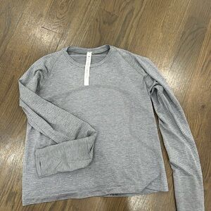 lululemon athletica Gray Striped Long Sleeve Tee
